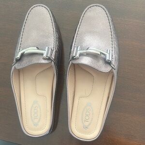 Tod's Metallic Silver Loafers